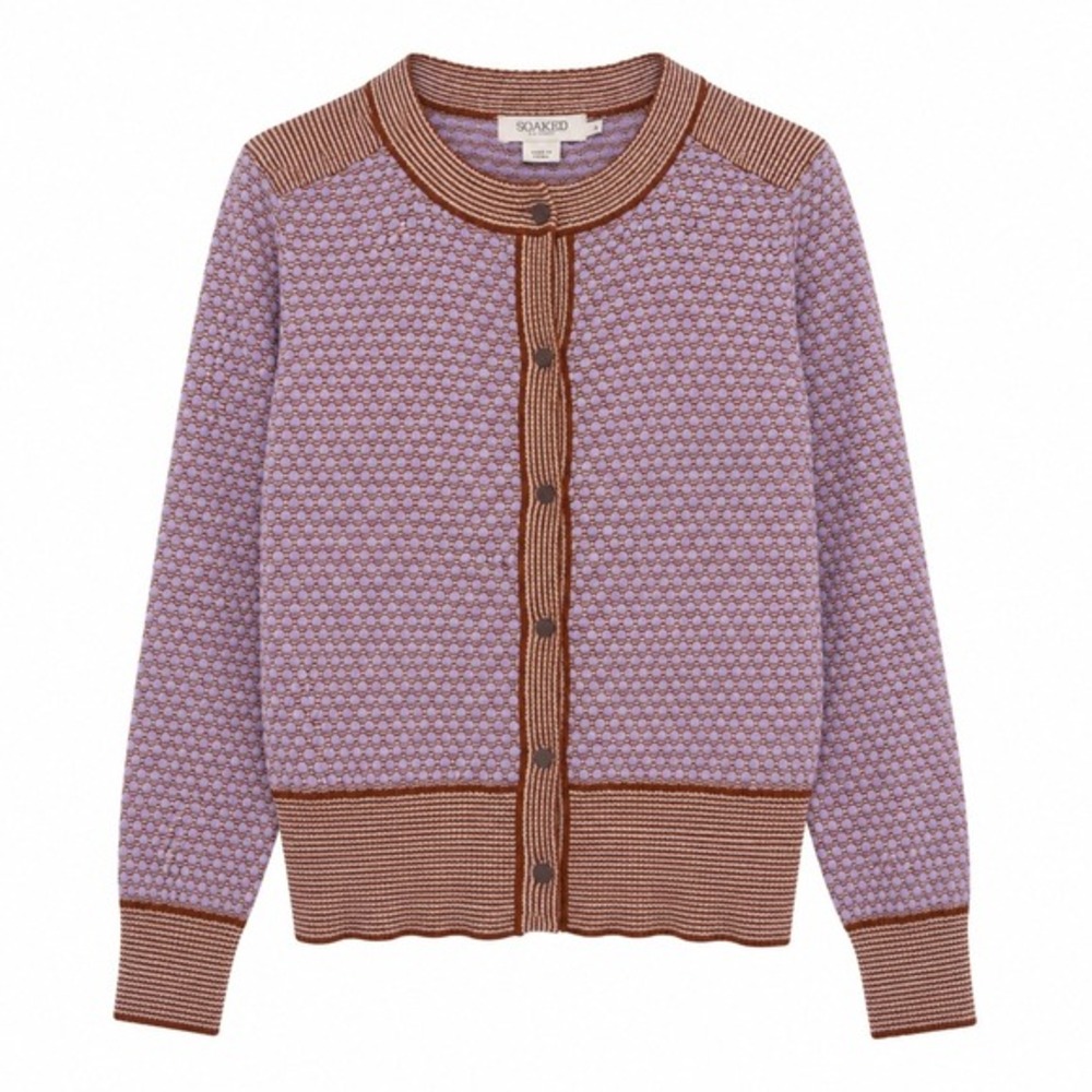 Soaked in Luxury‎ SL Lorraine Cardigan Lavender Brown Bubble Knit Sweater Small